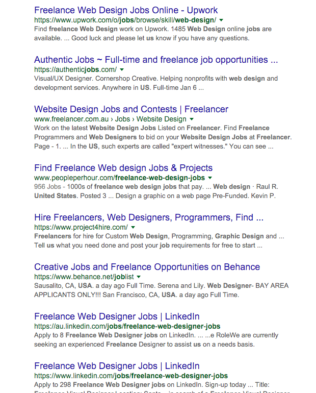Possible job searches for freelance web designers