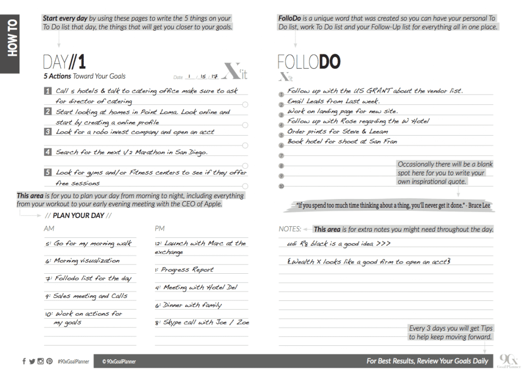 Image of 90X Goal Planner daily 2-page spread